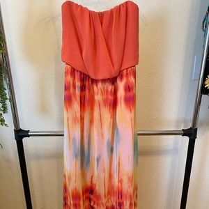 Strapless coral evening dress, beach dress